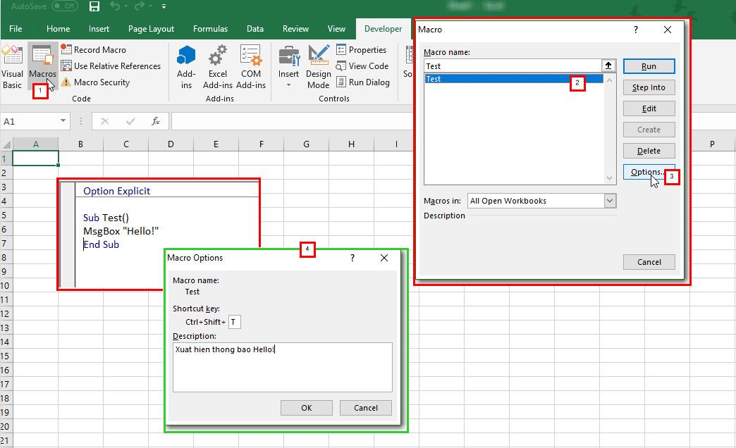 Hướng dẫn cách tạo phím tắt cho macro trong Excel VBA