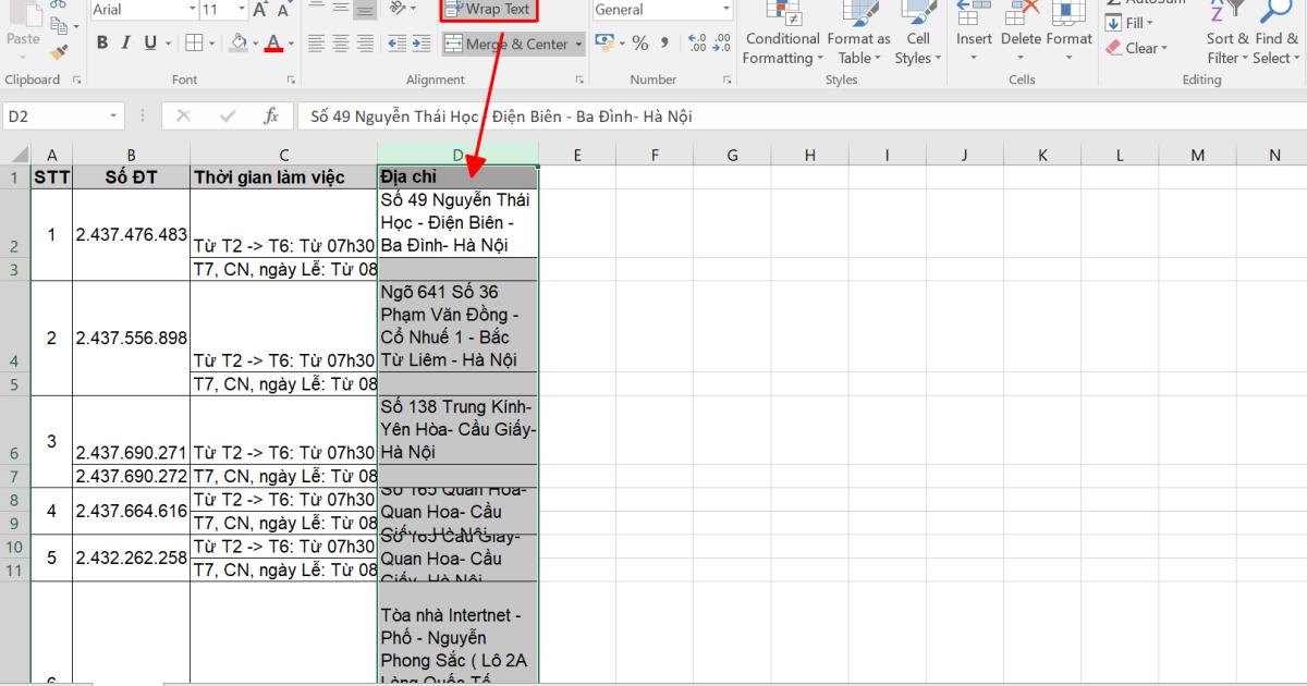 Cách ẩn chữ trong Excel, tránh tràn chữ sang ô khác