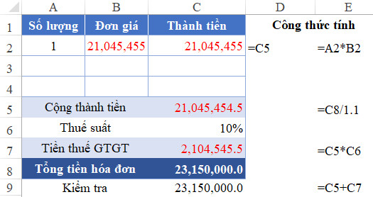 Hướng dẫn cách làm tròn số tiền trên hóa đơn GTGT trong Excel