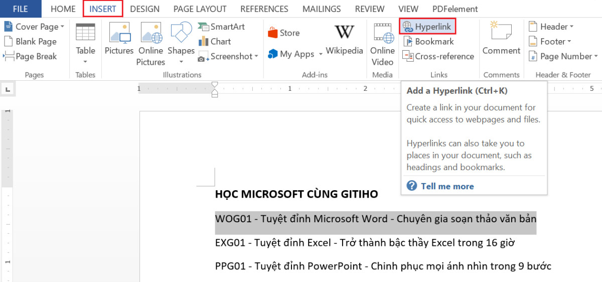 Cách tạo liên kết giữa các trang trong Word bằng Hyperlink