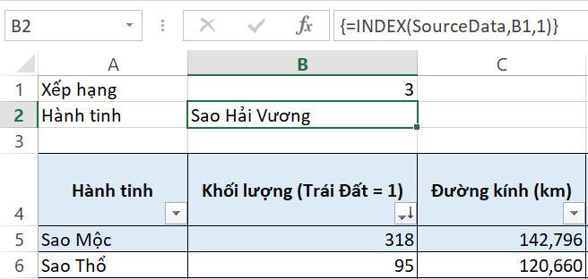 sử dụng hàm match index