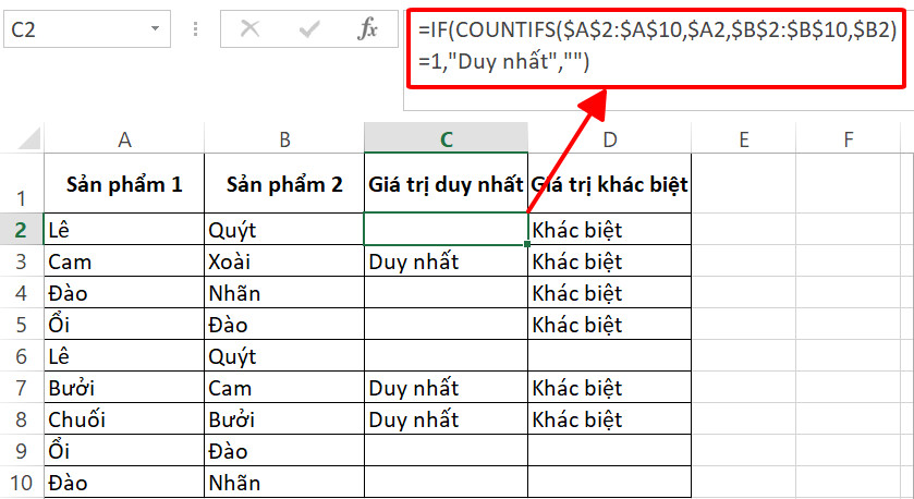 Cách tìm kiếm và lọc dữ liệu không trùng nhau trong Excel