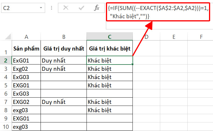 Cách tìm kiếm và lọc dữ liệu không trùng nhau trong Excel