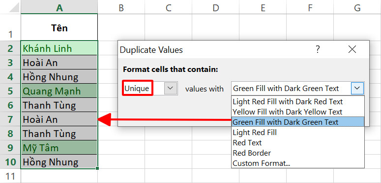 Cách tìm kiếm và lọc dữ liệu không trùng nhau trong Excel