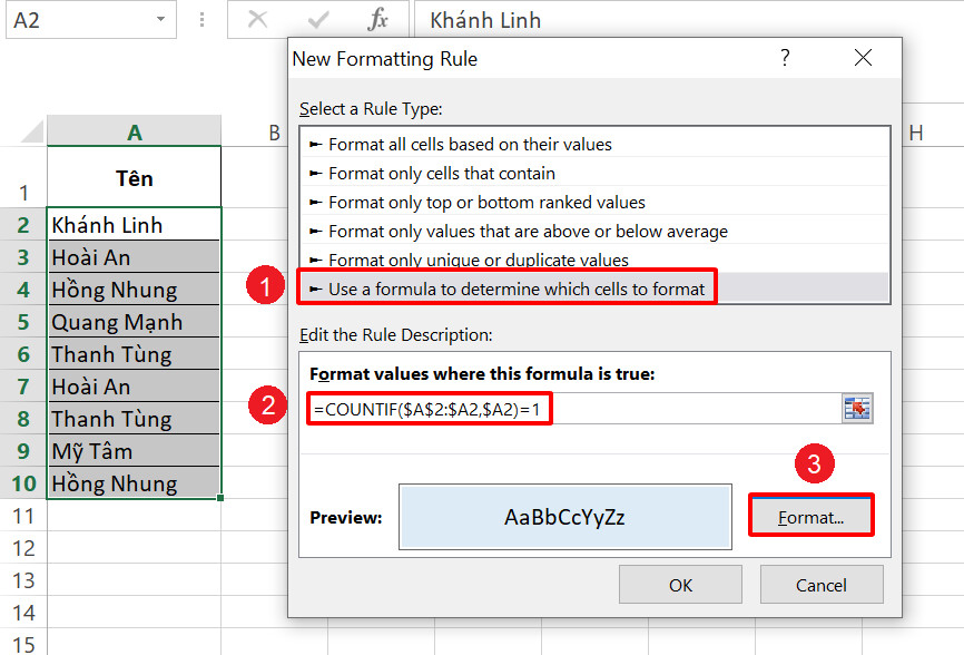 Cách tìm kiếm và lọc dữ liệu không trùng nhau trong Excel