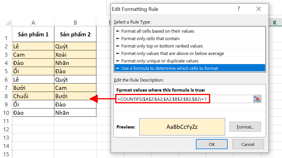 Cách tìm kiếm và lọc dữ liệu không trùng nhau trong Excel