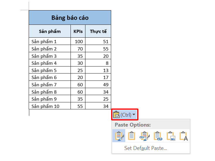 Nhúng bảng Excel vào Word