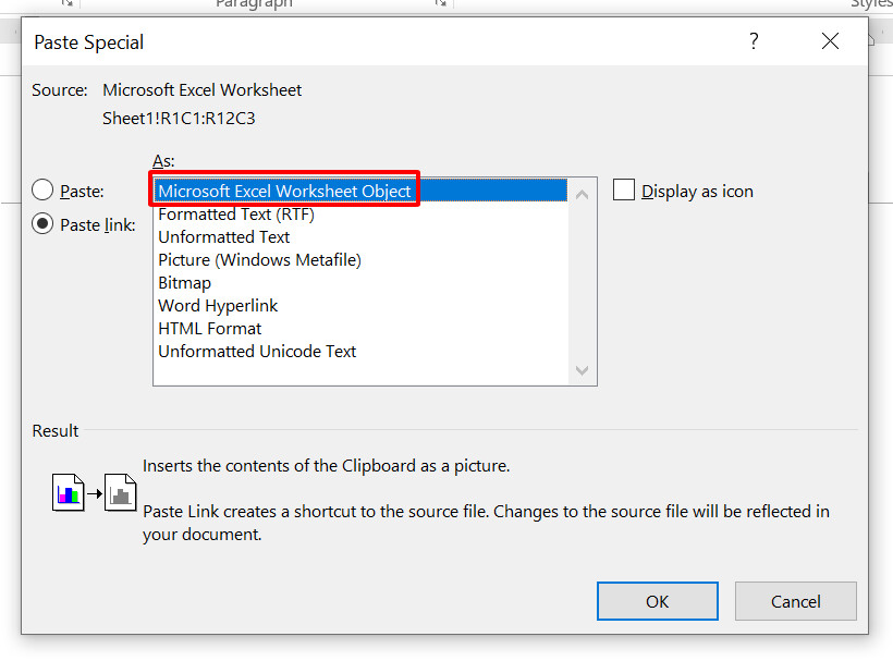 How to copy a table from Excel to Word so that the data automatically updates 1