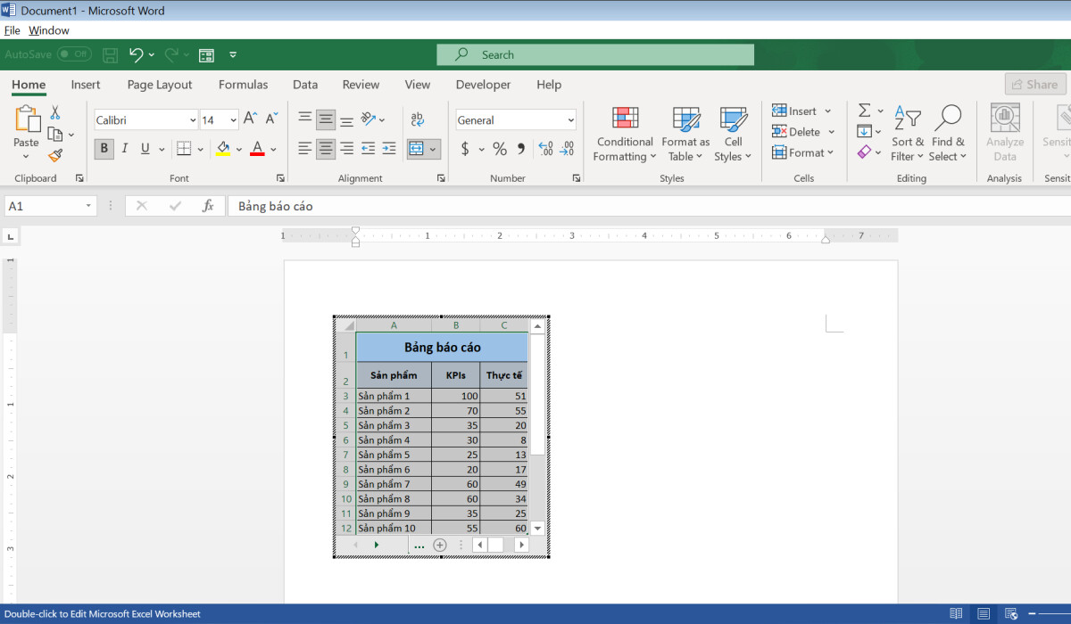 How to copy Excel table into Word by embedding table 2