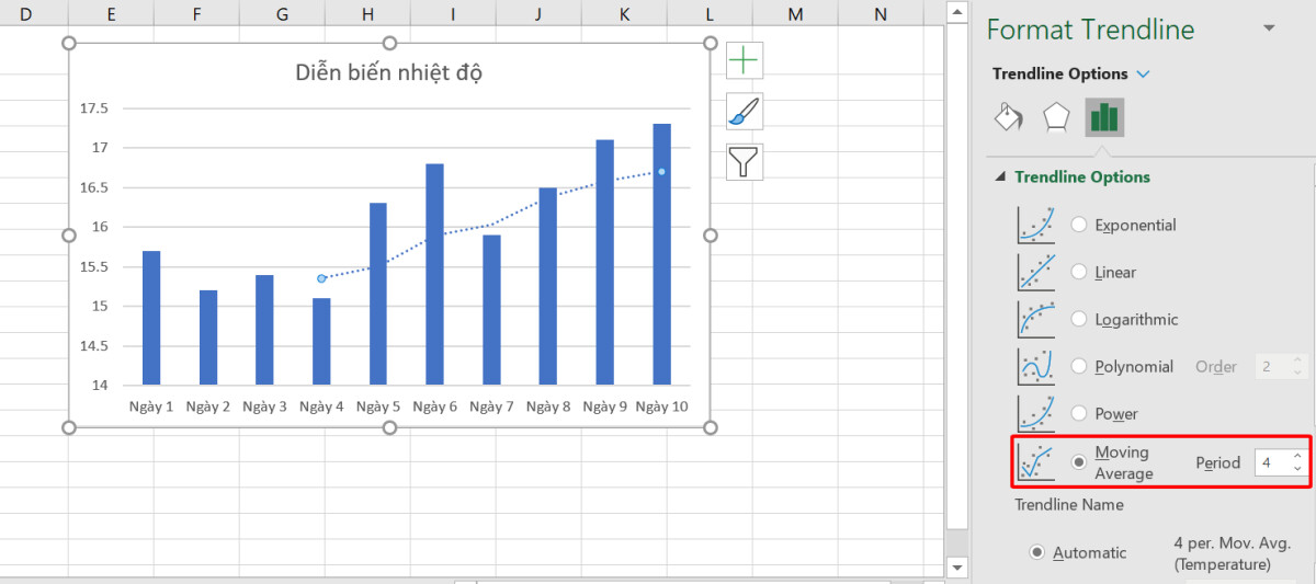 Hướng dẫn cách tính đường trung bình động trong Excel đơn giản