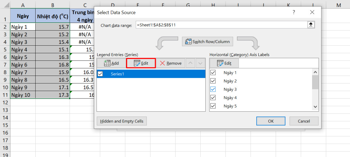 Hướng dẫn cách tính đường trung bình động trong Excel đơn giản