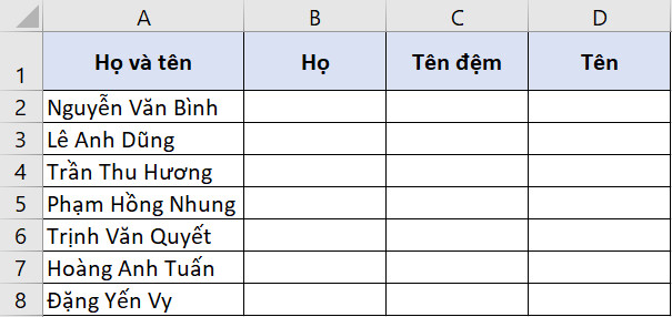 Hướng dẫn cách tách họ, tên và tên đệm trong Excel