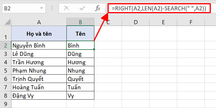 Hướng dẫn cách tách họ, tên và tên đệm trong Excel