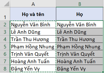 Hướng dẫn cách tách họ, tên và tên đệm trong Excel