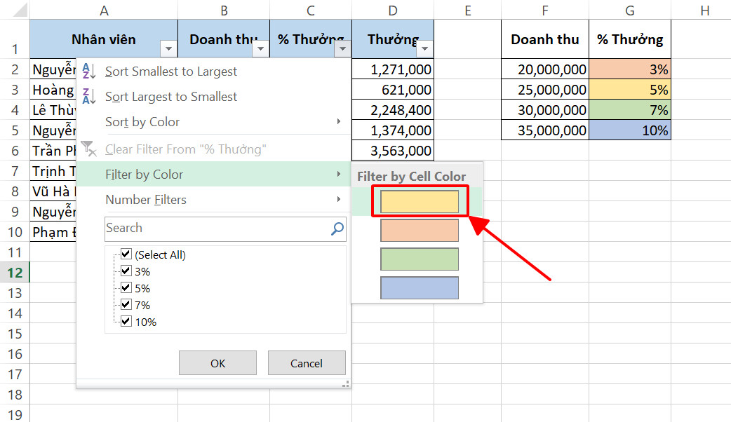 Cách xóa dòng trong Excel dựa theo màu sắc
