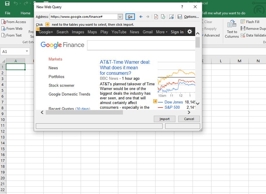 Hướng dẫn cách lấy dữ liệu Excel về tài chính từ Google Finance