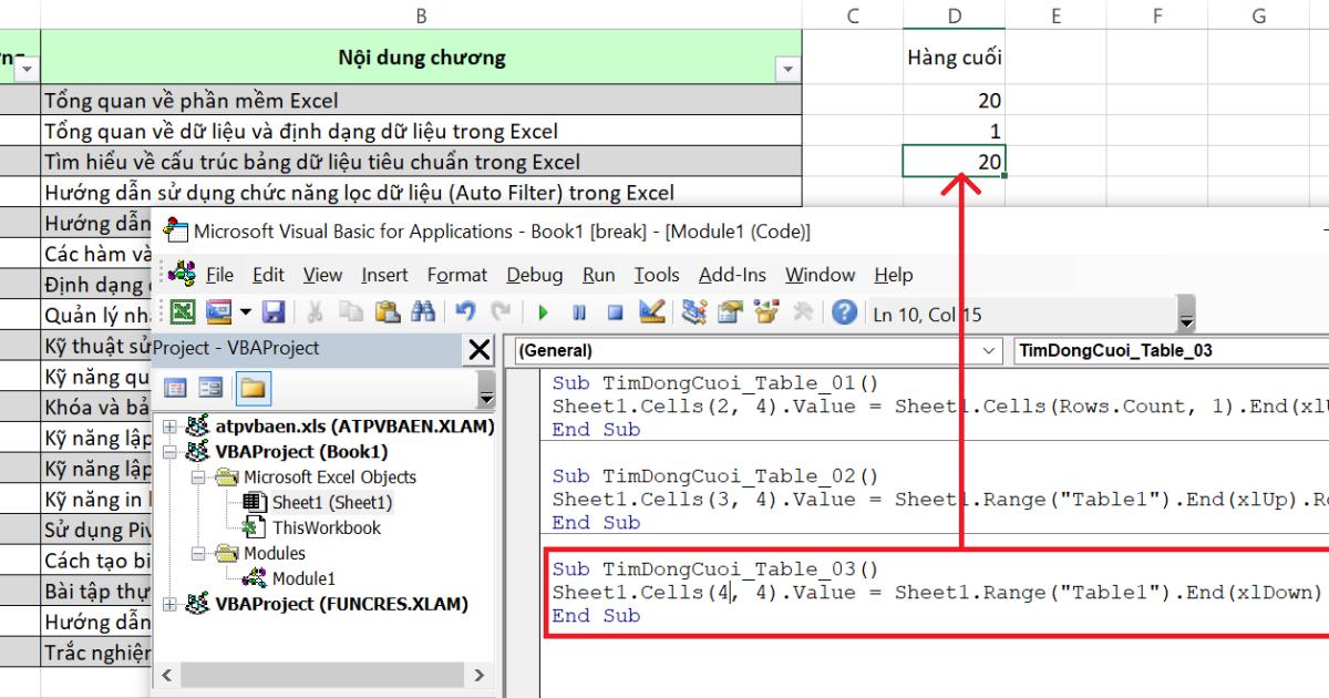Hướng dẫn cách tìm dòng cuối trong VBA cho dữ liệu bảng Excel