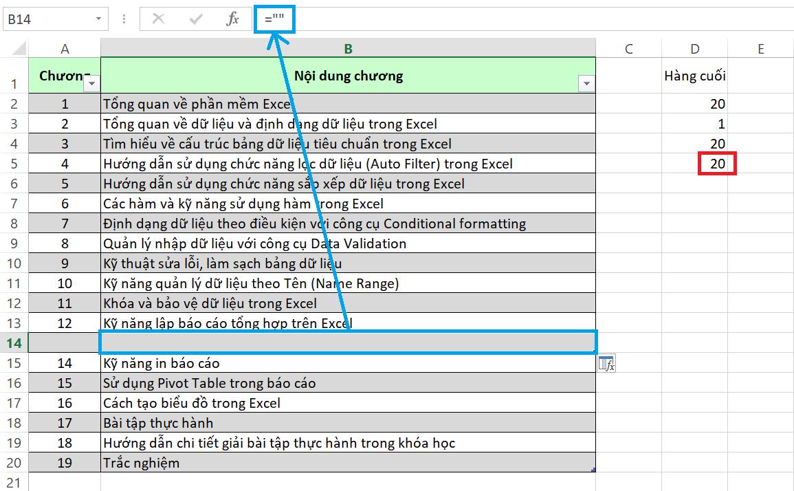 Hướng dẫn cách tìm dòng cuối trong VBA cho dữ liệu bảng Excel