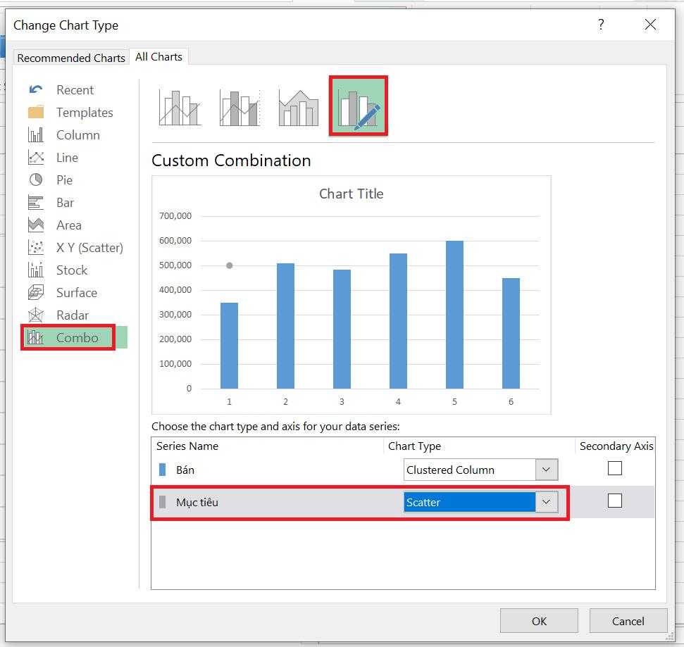 Chọn dạng biểu đồ phân tán Scatter