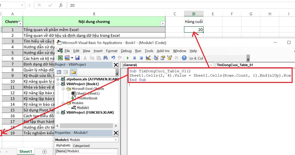Hướng dẫn cách tìm dòng cuối trong VBA cho dữ liệu bảng Excel