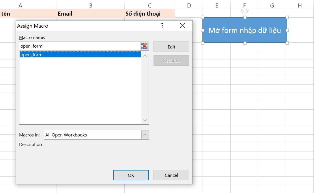 Hướng dẫn chi tiết các bước tạo form nhập liệu bằng VBA Excel