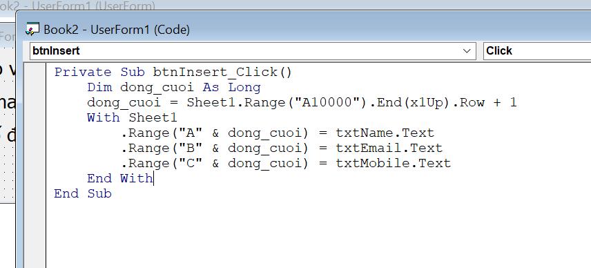 Hướng dẫn chi tiết các bước tạo form nhập liệu bằng VBA Excel