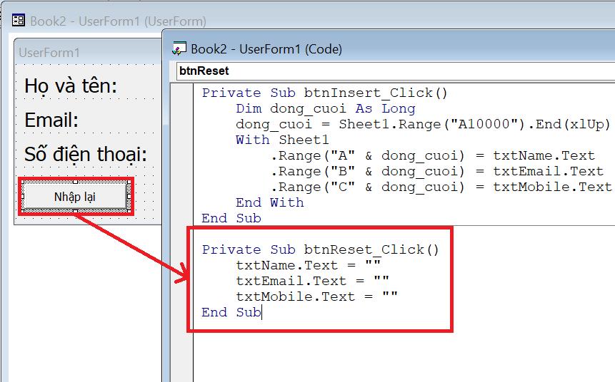Hướng dẫn chi tiết các bước tạo form nhập liệu bằng VBA Excel
