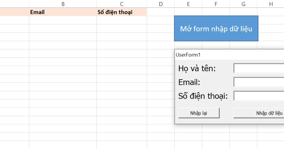 Hướng dẫn chi tiết các bước tạo form nhập liệu bằng VBA Excel