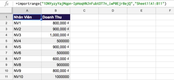 Cách sử dụng hàm IMPORTRANGE bảo toàn định dạng bảng tính Google Sheets