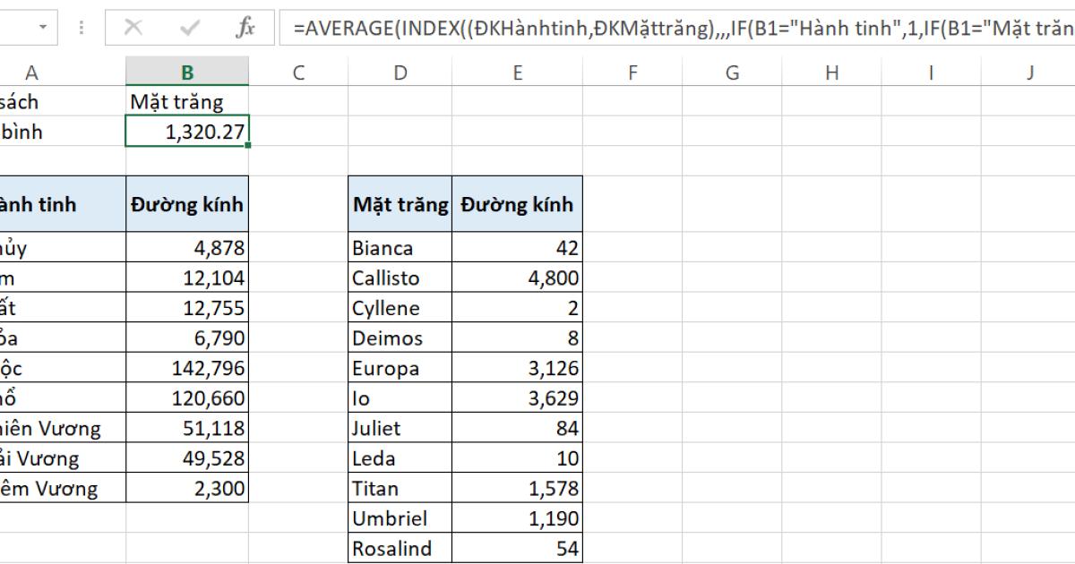kết hợp hàm average hàm index hàm if
