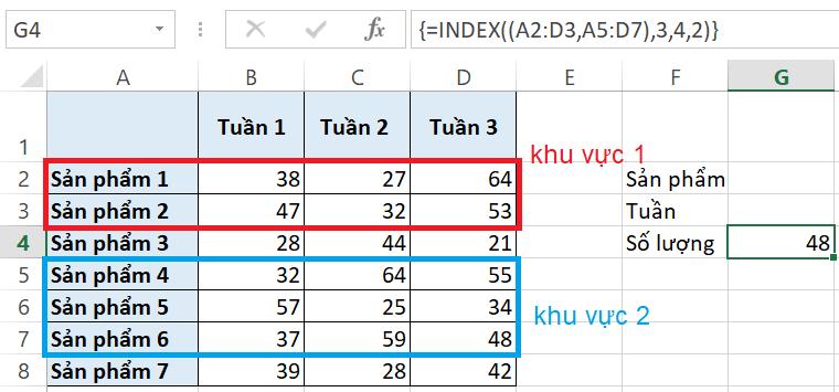 sử dụng hàm index với tham chiếu