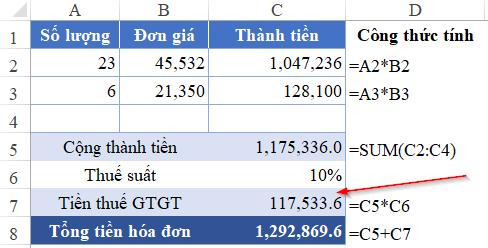 Hướng dẫn cách làm tròn số tiền trên hóa đơn GTGT trong Excel