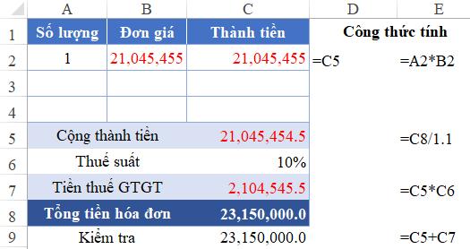 Hướng dẫn cách làm tròn số tiền trên hóa đơn GTGT trong Excel