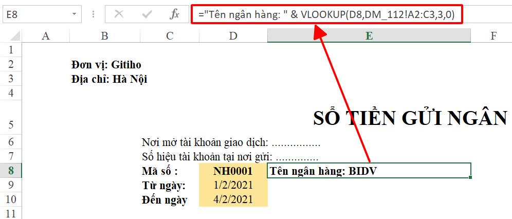 Hướng dẫn làm sổ tiền gửi ngân hàng chi tiết trên Excel