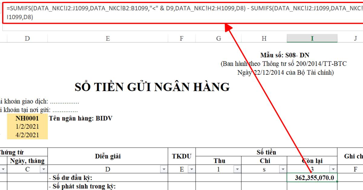 Hướng dẫn làm sổ tiền gửi ngân hàng chi tiết trên Excel