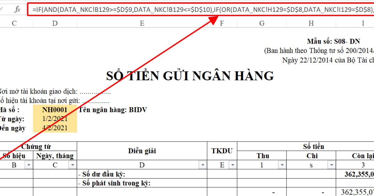 Hướng dẫn làm sổ tiền gửi ngân hàng chi tiết trên Excel