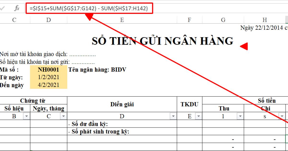Hướng dẫn làm sổ tiền gửi ngân hàng chi tiết trên Excel