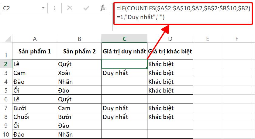 Cách tìm kiếm và lọc dữ liệu không trùng nhau trong Excel