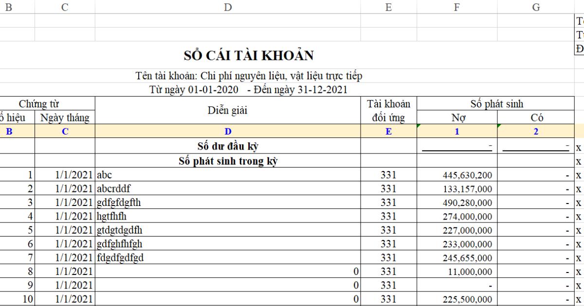 Hướng dẫn cách làm sổ cái trên Excel lấy dữ liệu từ Nhật ký chung