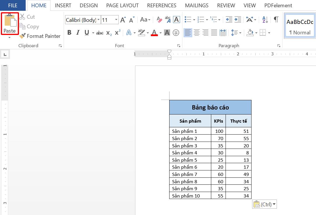 Copy bảng Excel sang Word bằng chức năng Copy Paste 3