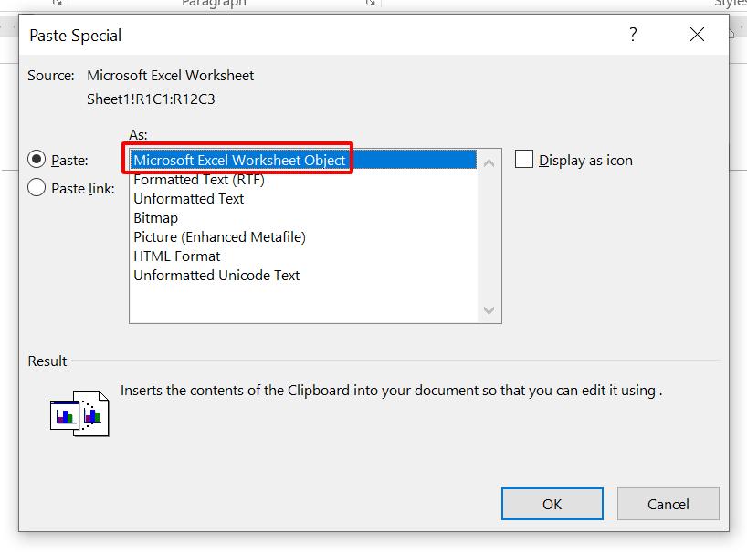 Cách copy bảng Excel vào Word bằng cách nhúng bảng 1