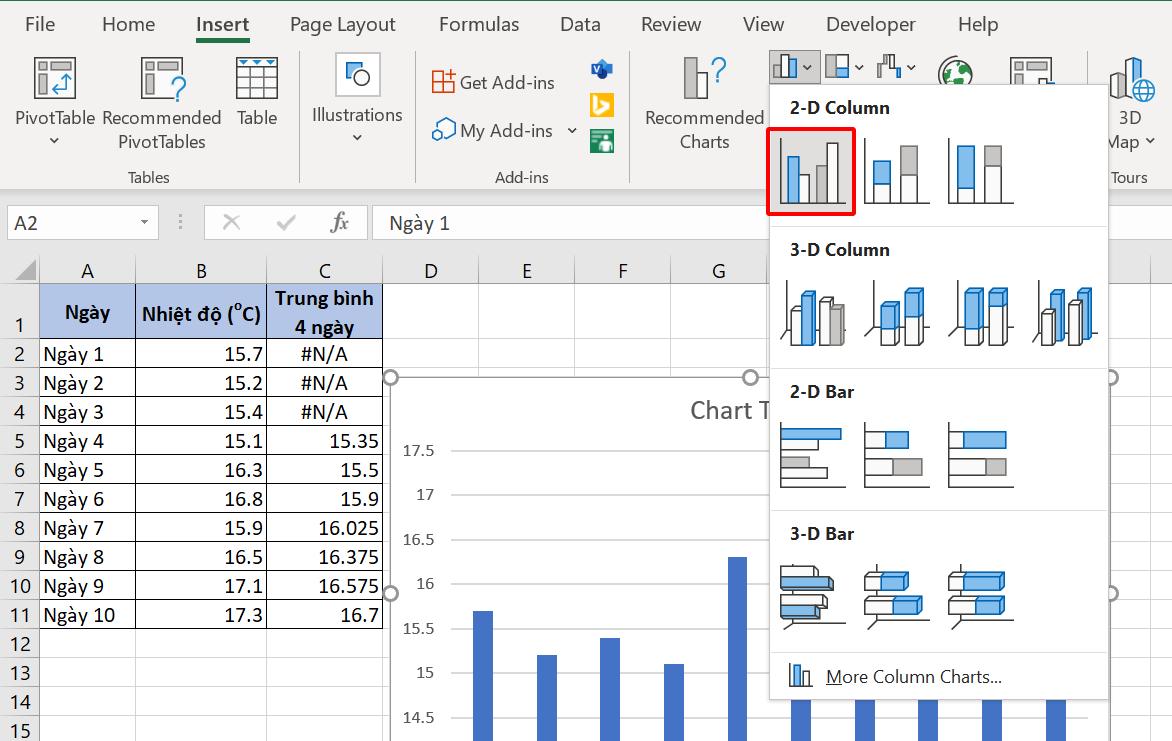 Hướng dẫn cách tính đường trung bình động trong Excel đơn giản