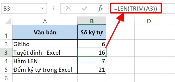 hàm đếm số ký tự trong Excel