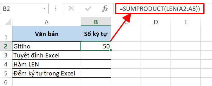 hàm đếm ký tự trong Excel