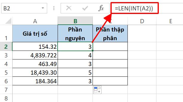 đếm số ký tự trước dấu thập phân