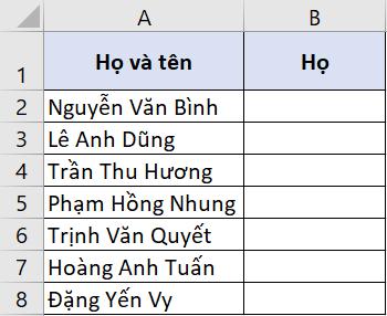 Hướng dẫn cách tách họ, tên và tên đệm trong Excel
