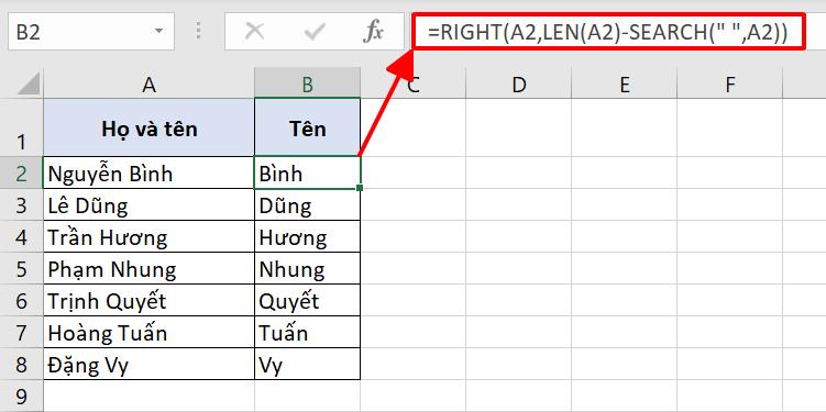 Hướng dẫn cách tách họ, tên và tên đệm trong Excel