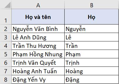 Hướng dẫn cách tách họ, tên và tên đệm trong Excel