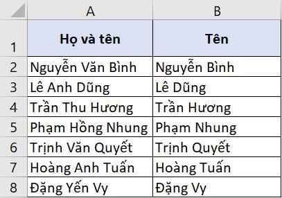 Hướng dẫn cách tách họ, tên và tên đệm trong Excel