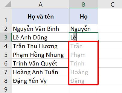 Hướng dẫn cách tách họ, tên và tên đệm trong Excel
